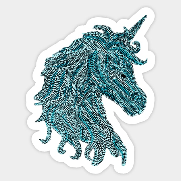 Mythical Unicorn - Teal Sticker by Amy Diener